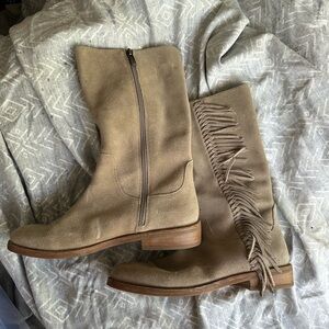 Bass Molly Suede Tan Leather Fringe Boots
